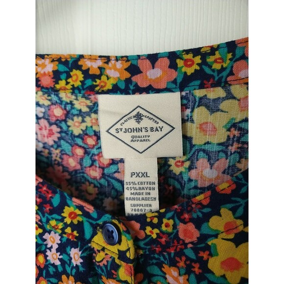 St. Johns Bay Woman XXL Shirt Floral Balloon Sleeve Boho Hippie Retro Workwear - Picture 3 of 8